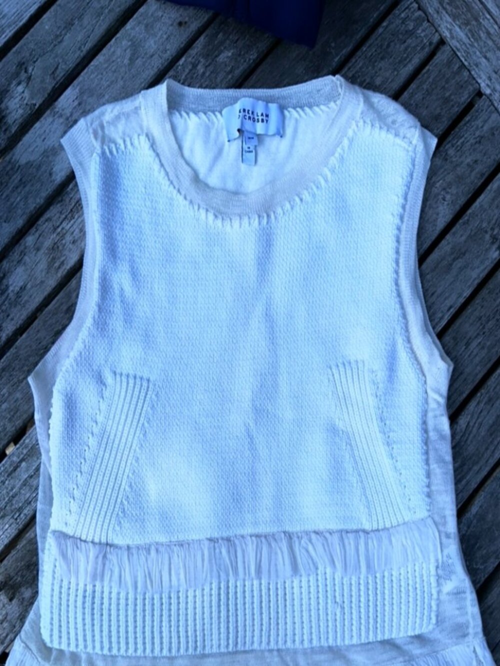 Derek Lam 10 Crosby white cropped layered mixed medium white sweater vest M